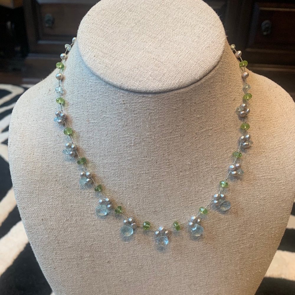 Pale blue and green crystal necklace